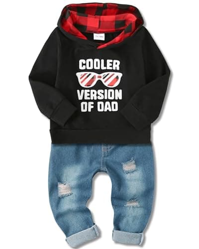 YALLET 2T 3T Toddler Baby Boy Clothes Fall Winter Outfit Sets Long Sleeve Letter Hoodies Top+Ripped Denim Pants 2pcs - Image 1
