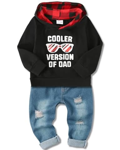 YALLET 2T 3T Toddler Baby Boy Clothes Fall Winter Outfit Sets Long Sleeve Letter Hoodies Top+Ripped Denim Pants 2pcs - Image 1