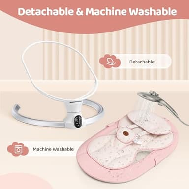 Baby Swing for Infants - Electric Baby Rocker with Exclusive App Function, Upgraded 5 Point Harness, Bluetooth Support, 10 Preset Lullabies and 5 Speeds, Portable Swing for Baby Boy Girl（Pink） - Image 7