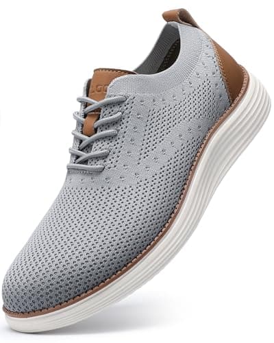 VILOCY Men's Casual Dress Sneakers Oxfords Business Shoes Lace Up Lightweight Comfortable Breathable Walking Knit Mesh Fashion Sneakers Tennis Light Grey,EU48 - Image 1