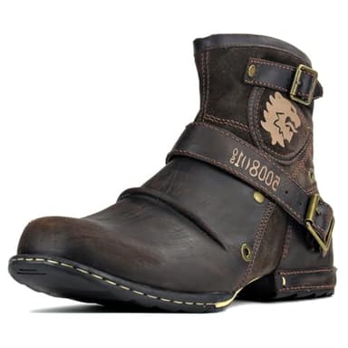 OSSTONE Moto Boots for Men Fashion Zipper-up Leather Chukka Boots Casual Shoes 5008-1-D-11 Brown - Image 1