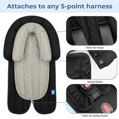 COOLBEBE Upgraded 2-in-1 Babybody Supports for Newborn Infant - Extra Soft Breathable Car Seat Insert Cushion Pad, Perfect for Carseat, Stroller, Swing, Bouncer, Black - Image 4