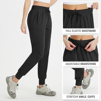 baleaf Joggers for Women Hiking Pants with Pockets Lightweight Cargo Jogger Quick Dry Sweatpants Outdoor Clothing Black S - Image 4