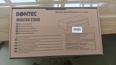 BONTEC Wooden Monitor Stand Riser, 2-Tier Desk Shelf with Storage Organizer, Ergonomic Computer Stand with Cable Management, Cellphone Holder, White, 16.5 Inch - Image 8