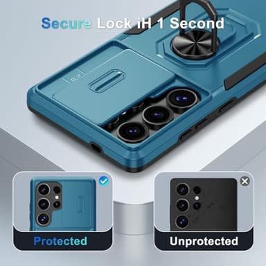 Compatible with Samsung Galaxy S25 Ultra Case Built in Slide Camera Lens Cover+Screen Protector+Ring Holder,Heavy Duty Shockproof Full Body Phone Cover,2025 Blue - Image 3