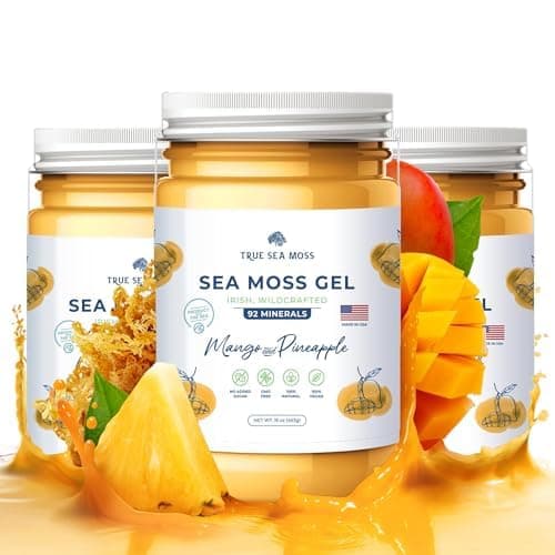 TrueSeaMoss Sea Moss Gel – Made in USA – Wildcrafted Seamoss, Fresh Fruits & Sea Vegetables – Mango/Pineapple, Pack of 3 (Labels May Vary)