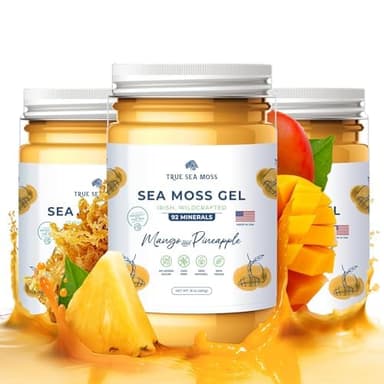 TrueSeaMoss Sea Moss Gel – Made in USA – Wildcrafted Seamoss, Fresh Fruits & Sea Vegetables – Mango/Pineapple, Pack of 3 (Labels May Vary)
