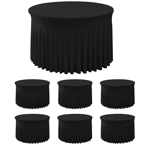 HolidayIdeas 60 Inch Black Spandex Round Table Skirts,Fitted Stretch Tablecloths for Round 5 ft Table, Wrinkle-Free Ruffle Design Tablecloths for Banquets,Trade Shows, Parties, Events, 6 Pcs - Image 1