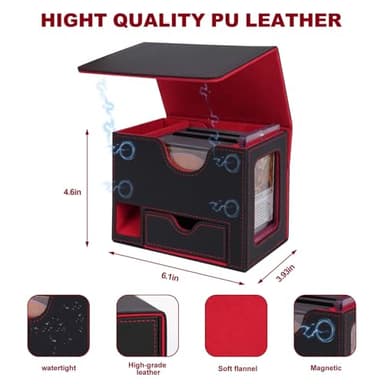 AFIING Card Deck Box for MTG Commander - Patented Design, Commander Display, Fits 120 Double-Sleeved Cards, 35pt Card Brick & Dice Tray - Black/Red - Image 6