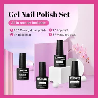 JODSONE 23 PCS Glitter Gel Polish with Soak off Base Coat Matte and Glossy Top Coat Glitter Red Pink Color High Shine and Fashion Gel Nail Polish Kit - Image 3