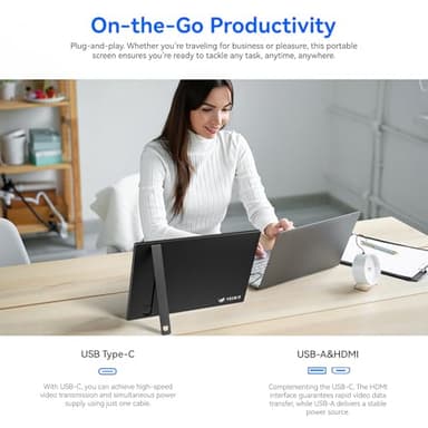 Veout 16" Portable Monitor, 1920 * 1200P IPS Laptop Monitor with USB-C, Freesync HDMI Gaming Monitor Featuring a Kickstand, Available in Four Colors, 0.3" Ultra-Slim for Travel and Office Use - Image 7