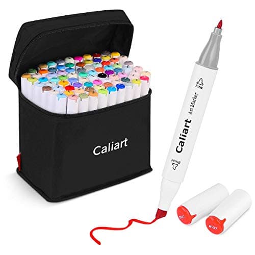 Caliart Alcohol Markers, 81 Colors Fine & Chisel Dual Tip Colored Markers for Adults Coloring Books Artists Illustration Sketch, Permanent Art Pen Set Drawing Supplies Gift - Image 1
