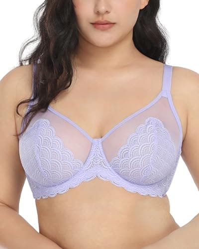 HSIA Minimizer Bras for Women Large Bust Full Coverage Lace Plus Size Bra - Mermaid Scales Purple - Image 1