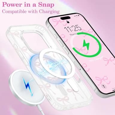 UEEBAI Magnetic for iPhone 13 Pro Max Case, Bow Case Compatible with MagSafe, Wireless Slim Clear Ribbon Aesthetic Phone Cover Anti-Yellowing Shockproof Protective Cover for Women Girl - Pink - Image 5