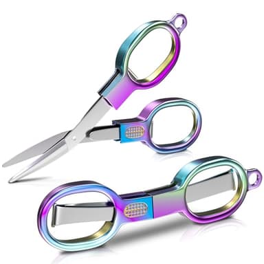 Stainless Steel Mini Folding Scissors - 2 Piece Portable Travel Scissors for Home, Office, Outdoor, Craft Use - Image 1