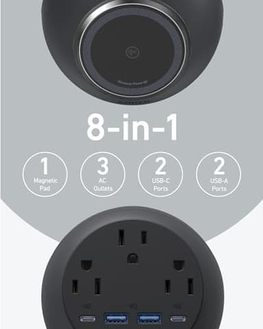 Anker MagGo Magnetic Charging Station, Qi2 Certified 15W Ultra-Fast MagSafe Wireless Charger for iPhone 15/14/13, 8-in-1 Power Strip with 3 AC and 4 USB Desktop Charger for MacBook and More - Image 4