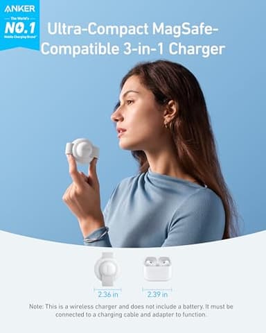 Anker MagSafe Compatible MagGo UFO 3-in-1 Charger, iPhone 17 Wireless Charging Station, 15W Qi2 Certified, Foldable Travel Charging Pad, for iPhone 17/16/15/14, AirPods, Apple Watch (Not a Power Bank) - Image 2