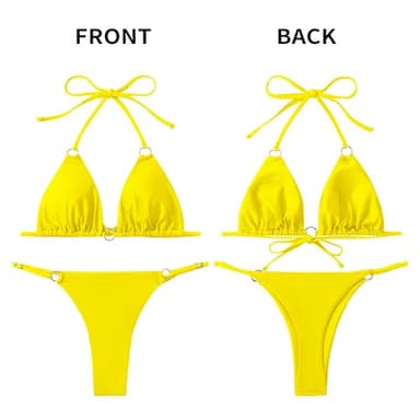 MIKETAI Sexy Bikinis for Women 2 Piece Bikini Spaghetti Strap Swimsuits Solid Color Bathing Swimwear Triangle Bathing Suit (US, Alpha, Small, Regular, Regular, Yellow) - Image 6