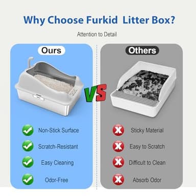 Furkid Stainless Steel Cat Litter Box with Lid, XL Extra Large Litter Box for Big Cats, High Sided Kitty Metal Pan with Pedal Filter and Scoop, Non-Sticky&Anti-Leakage Easy Cleaning Gray - Image 7