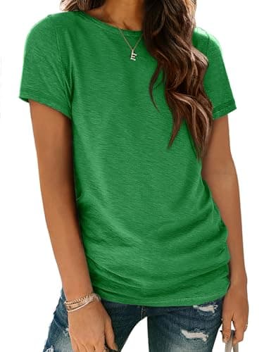 ATHMILE Christmas T Shirt Womens Short Sleeve Round Neck Shirts Summer Top Fashion Basic Tee Green - Image 1