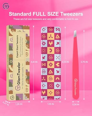 Expert Eyebrow Hair Removal Tweezer with Leather Case, GlamTweeler High Precision Slant Tip Stainless Steel Tweezers for Men and Women (Hot Pink) - Image 7