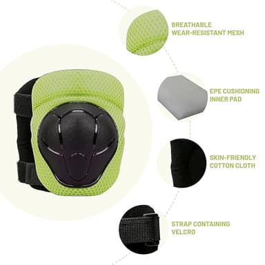 GEQID Kids Knee Pads Elbow Pads Wrist Guards Set ,Protective Gear for 4-6-12 Boys Girls Roller Skating Scooter Skateboarding Bike (Green, Free Size (4-12 Years or 40-80lbs)) - Image 4