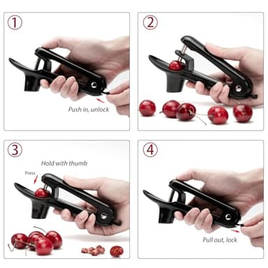 Cherry Pitter - Ordekcity Stainless Steel Cherries Corer Pitter Tool with Hand-held Push Design, Save Time & Space for Making Cherry Jam with Lock Design(Black) - Image 6