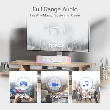 Redragon GS560 RGB Desktop Soundbar, 2.0 Channel Computer Speaker with Dynamic Lighting Bar Audio-Light Sync/Display, Touch-Control Backlit with Volume Knob, USB Powered w/ 3.5mm Cable, Pink - Image 5