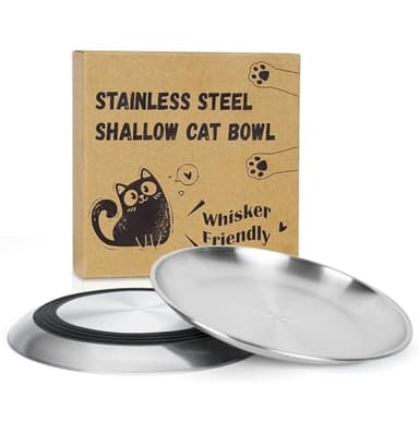 Supet Cat Plates for Wet Food, Non-Slip Whisker Friendly Bowls, Stainless Steel Shallow Wide Dishes for Indoor Cats (13Oz, 2Pcs) - Image 1