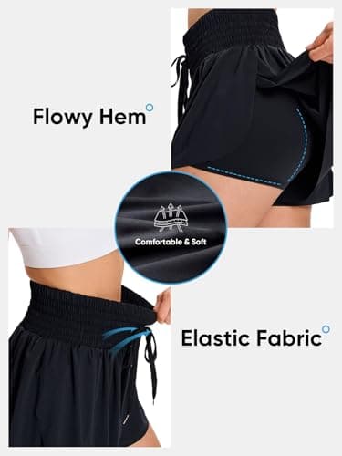 Flowy Womens Athletic Shorts High Waisted Gym Yoga Workout Running Butterfly Tennis Sports Active Wear Skorts Skirts with Pockets Spandex Sweat Pants Cute Lounge Trendy Clothes Casual Summer Black M - Image 3
