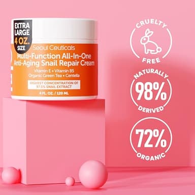 SeoulCeuticals Large 4oz 97.5% Snail Mucin Moisturizer Cream Korean Skin Care - K Beauty Skincare Day & Night Snail Repair Cream Filtrate Cruelty Free - Image 8