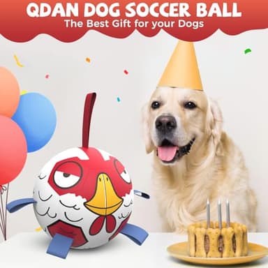 QDAN Dog Toys Soccer Ball with Straps - Durable Extra Large Dog Balls, Beach Pool Water Toys, Herding Balls (9 Inch) - Image 2
