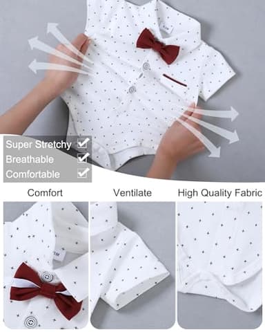 ZOEREA Baby Boy Clothes Suit Infant Short Sleeve Gentleman Outfits Dress Shirt+Bowtie+Suspender Shorts Wine Red 0-18M - Image 4