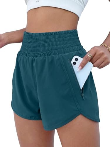 BMJL Women's Athletic Shorts High Waisted Running Short Pocket 2.5" Sporty Shorts Gym Elastic Workout Shorts(L,Borealis Blue) - Image 1
