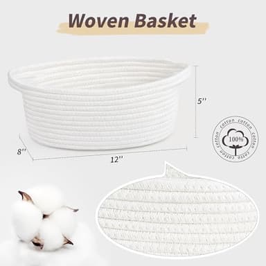 Pro Goleem Small Woven Basket with Gift Bags and Ribbons Durable Baskets for Halloween Gifts Empty Small Rope Basket for Storage 12"X 8" X 5" Baby Toy Baskets with Handles, White - Image 4