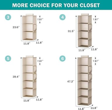 YOUDENOVA Hanging Closet Organizer, 6-Shelf Closet Hanging Storage with Side Pockets, Beige - Image 3
