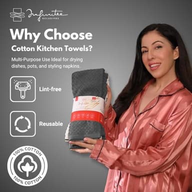 Infinitee Xclusives 100% Cotton Kitchen Towels - 15x25 Inch Ultra Soft Tea Towel, Super Absorbent Terry Dish Towels for Kitchen Linens |Grey| - Image 3