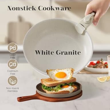 Sweetcrispy 12 pcs Pots and Pans Set, Nonstick Kitchen Induction Cookware Suit with Detachable Handle, Dishwasher Oven Safe, Milky White - Image 4