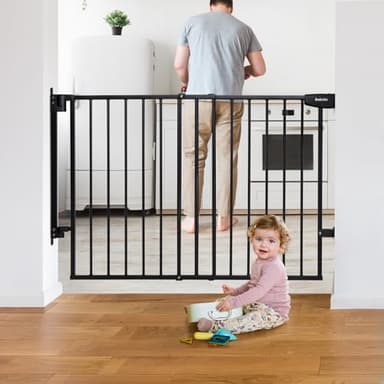 Babelio 29.7-46.5" No Bottom Bar Baby/Dog Gate for Stairs, House and Doorways, Auto Close Safety Pet Gates with Large Walk Thru Door, Hardware Mount, Black - Image 1