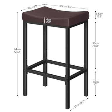 HOOBRO Bar Chairs, Set of 2 Counter Height Saddle Stools with Curved Surface, 24.8 Inches, 2.4" Thick Upholstery, for Kitchen and Dining Room, Brown and Black BC10BY01 - Image 3