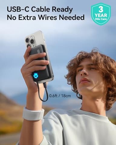 INIU Portable Charger, Slim 10000mAh Power Bank with Build in USB-C Cable, 20W Fast Charging Small Phone Charger, Flight Cruise Ship Trip Accessories Essentials for College Student Teen Boy Girl, Blue - Image 2