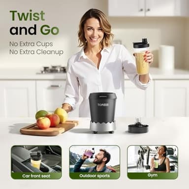 TOPZEE Personal Smoothie Blender - 1000W Single Serve Smoothie Maker with 24oz Portable Travel Cups, Ideal for Protein Shakes, Frozen Drinks, and Kitchen Use - Image 6