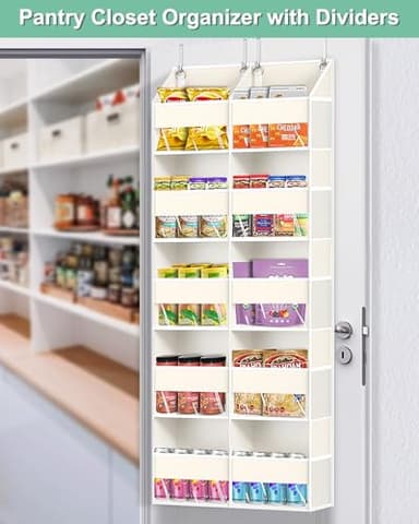 Heavy Duty Over The Door Organizer 5 Tiers, Extra Large Behind Door Storage of 10 Big Front & 10 Mesh Pockets, 80lb Weight Capacity, Doors Organizer Hanging for Closet Bathroom Bedroom Nursery, Beige - Image 2