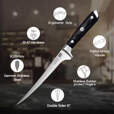 SHAN ZU Fillet Knife 7 Inch- Edge Deboning Fish and Meat Boning Knife, Professional Super Sharp Fish Knives Made of German Stainless Steel Boning Knives with Full Tang Handle - Image 3
