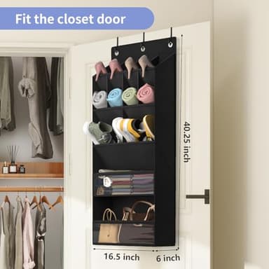 FENTEC 1 Pack Over-the-Door-Shoe-Organizers, Hanging Shoe Organizer with Large Pocket Shoe Holder Hanging Shoe Rack for Closet Shoe Organizer for Wall, Over Door Organizer with 15 Pockets Black - Image 4