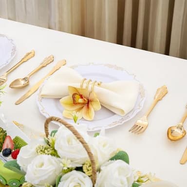 DaYammi 60PCS White and Gold Plastic Plates, Thanksgiving Plates Disposable Heavy Duty Disposable Platos Premium 10inch White Dinner Platos Hard Plastic Plate for Party Wedding Bridal Shower - Image 8