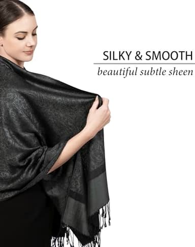 Achillea Women's Two Tone Vintage Jacquard Paisley Pashmina Shawl Wrap Scarf (Charcoal Gray) - Image 3