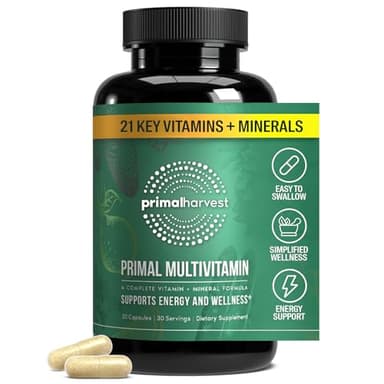 Primal Harvest Primal Multivitamin - Daily Multi-Vitamin Supplement with 21 Essential Vitamins & Minerals for Women & Men - Vitamin A, C, D, E, B12, B6, Biotin, Folic Acid, Zinc, Copper & Selenium - Image 1