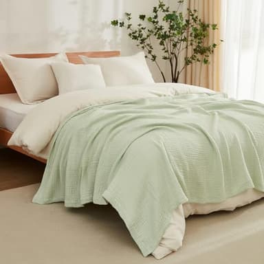 EMME Cotton Blanket Queen Size for Bed Soft Large Muslin Bed Blankets 90"x90" Lightweight Breathable All Season Gauze Blanket, Mint Green - Image 1
