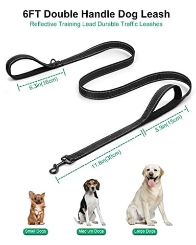 Heavy Duty Dog Leash with 2 Handles - 6ft Reflective Anti-Pull Leash for Large Dogs, Padded Traffic Handle for Control, Durable Nylon Training Lead (Black) - Image 2